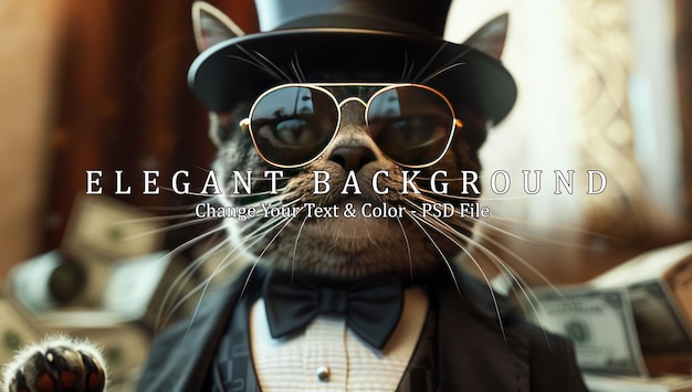 PSD a dapper cat in a top hat and sunglasses