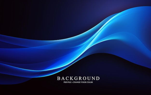 Dark abstract neon background bright blue waves