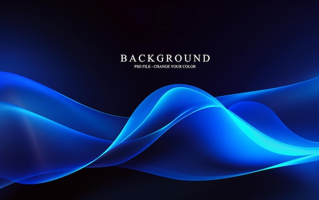 Dark abstract neon background bright blue waves