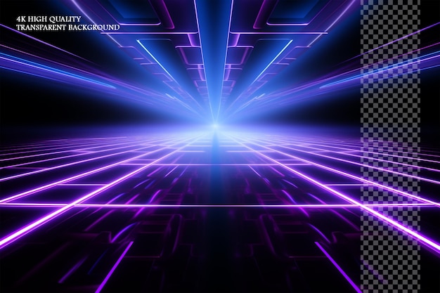 Dark background blue and purple laser beams of light on transparent background