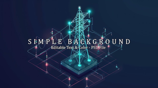 Dark background with High Voltage Power Pylon in isometric style Steel