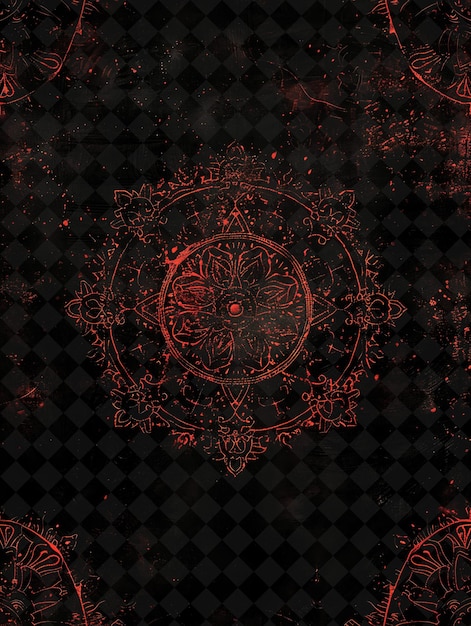 a dark background with a pattern of a circle and a flower on it