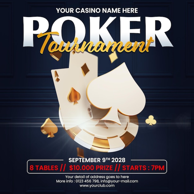 Dark Black Poker Tournament Casino Online Social Media Post Invitation Template