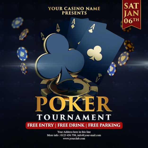 Dark Black Poker Tournament Casino Online Social Media Post Invitation Template