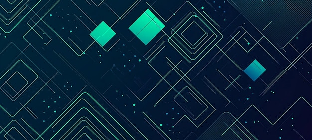 A dark blue background with teal and green geometric pattern simple vector line art style