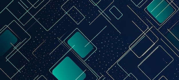 A dark blue background with teal and green geometric pattern simple vector line art style