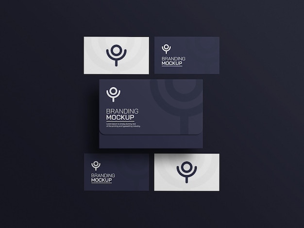 Dark blue envelope with  business card mockup