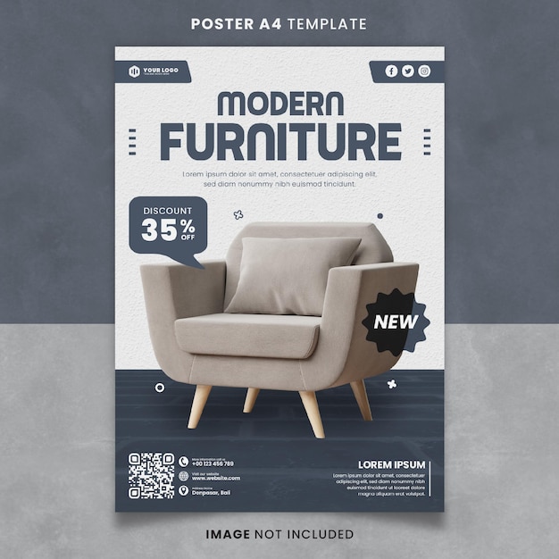 Dark Blue Modern Interior Home Furniture Poster Template Ready to Print