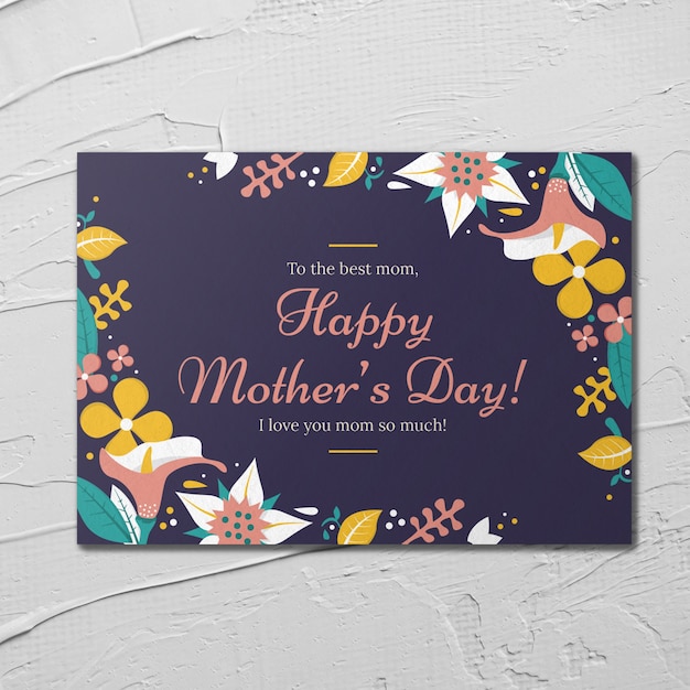 PSD dark blue mothers day card mockup