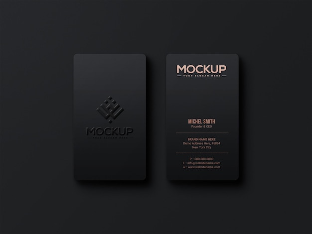 PSD dark business card mockup with minimalist copper text design