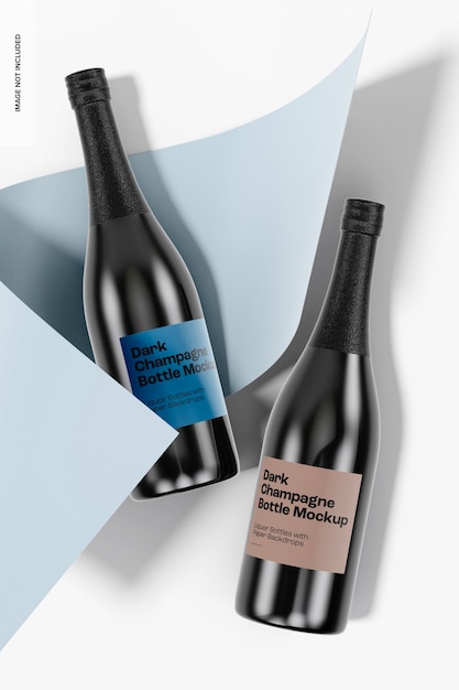 Dark Champagne Bottles with Label Mockup