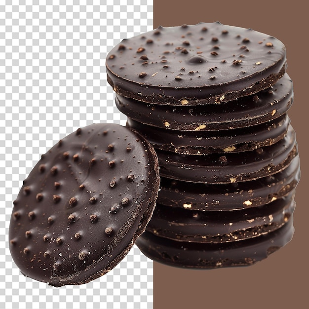 PSD dark chocolate cookies biscuits isolated on transparent background