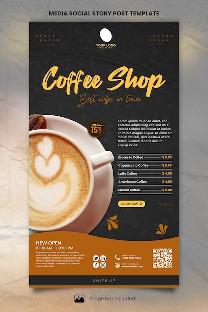 PSD dark coffee shop media social story post template