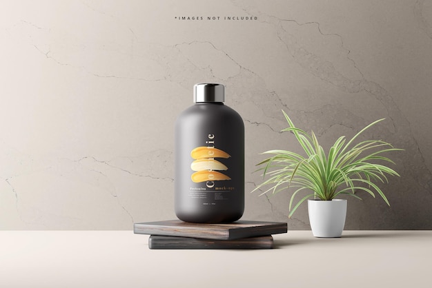 Dark Color Plastic Cosmetic Packaging Bottle Mockup