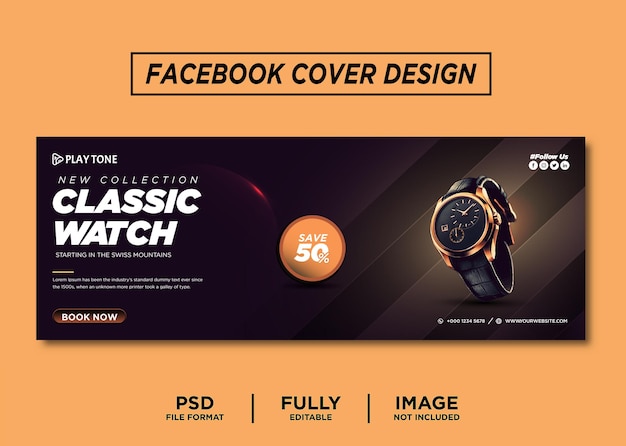 Dark Color Watch Brand Facebook Cover Template