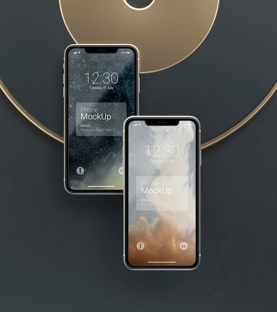 Dark and copper levitation phone mockup