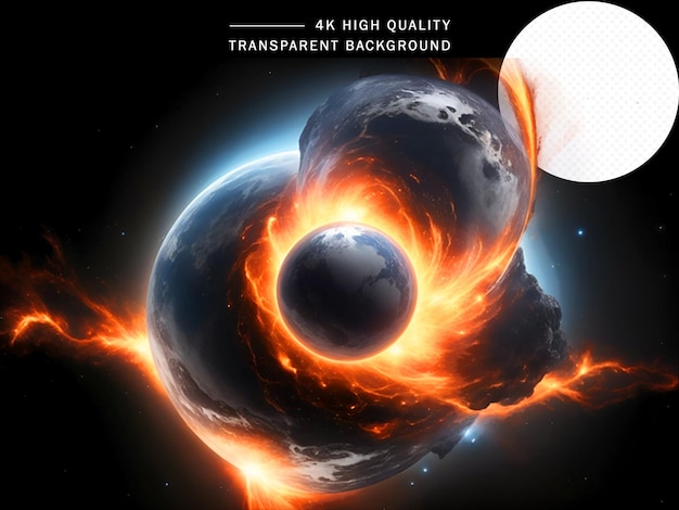 Dark energy planet and fire flame transparent background