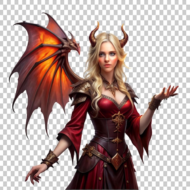 PSD dark fantasy style young female blond sorcerer on transparent background