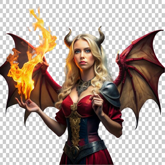 PSD dark fantasy style young female blond sorcerer on transparent background