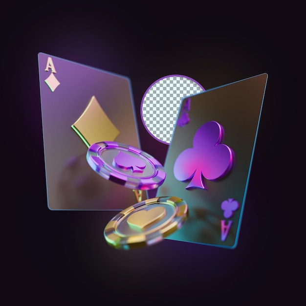 Dark Gold Cards, Chips Casino Poker Composition  3D Render, Design Element,