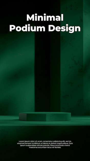 dark green octagonal podium 3d rendering scene template textured green wall in portrait