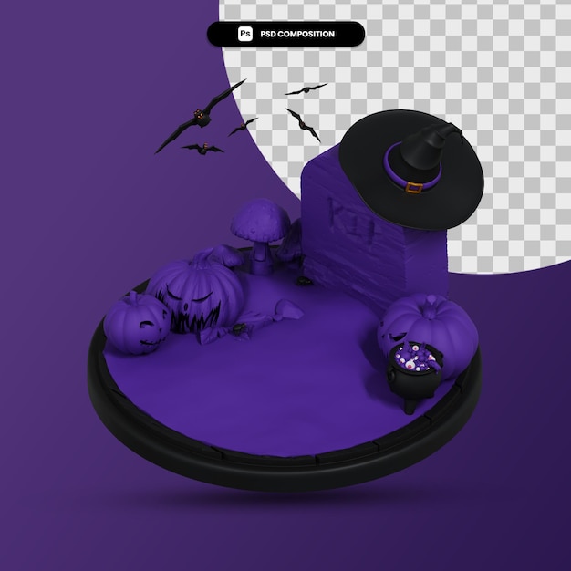 Dark halloween scene 3d render illustration isolated