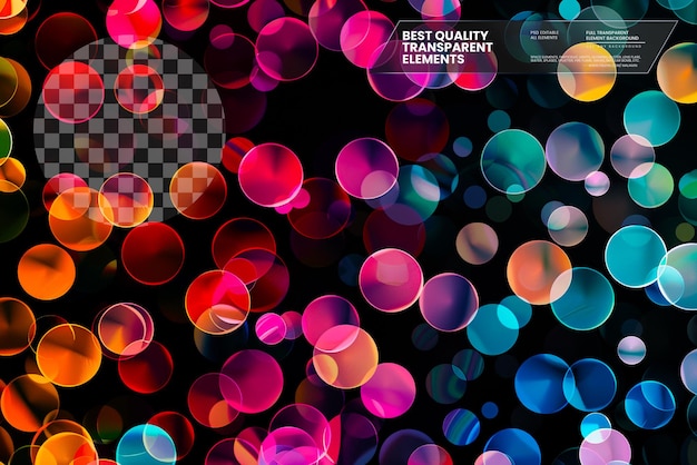 PSD dark multicolor rainbow abstract pattern with circles transparent background