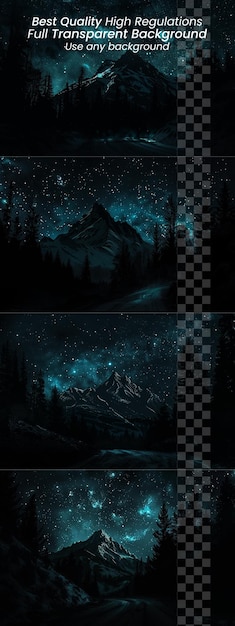 a dark night with a mountain and a dark sky on transparent background