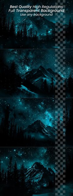 a dark night with a mountain and a dark sky on transparent background