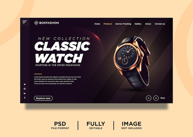 Dark Orange Color Classic Watch Brand Product Landing Page Template