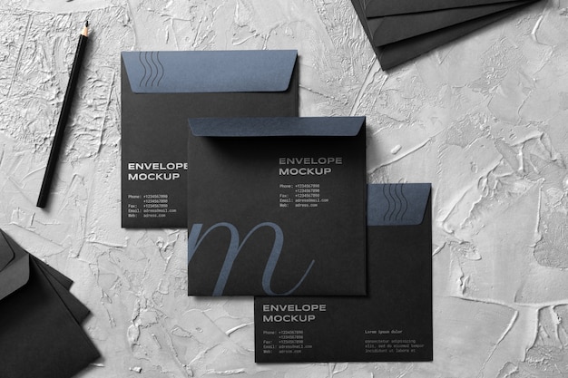 Dark paper envelopes mock-up