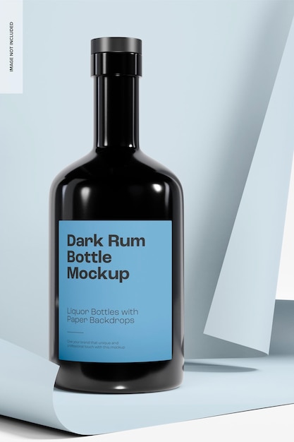 Dark Rum Bottle with Paper Backdrop Mockup, Front View