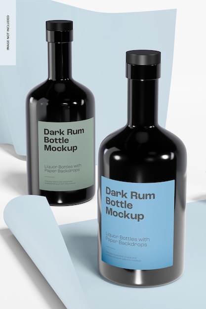 Dark Rum Bottles with Paper Backdrop Mockup