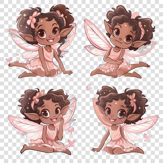 PSD dark skinned fairy in dusty pink watercolor nurseryon transparent background