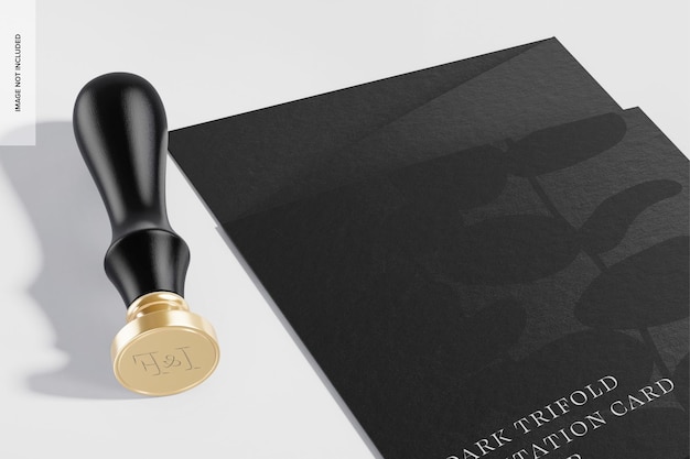 Dark Trifold Invitation Card Mockup, Close Up