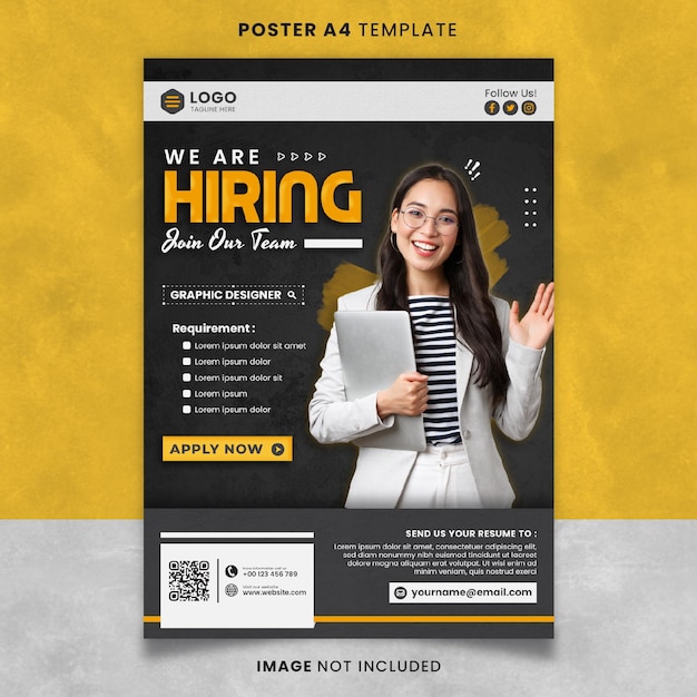 Dark yellow We Are Hiring Job Position Poster or Banner Template Ready to print