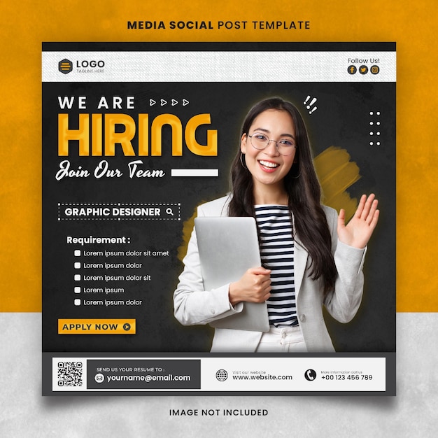 Dark yellow We Are Hiring Job Position Social Media Post Template