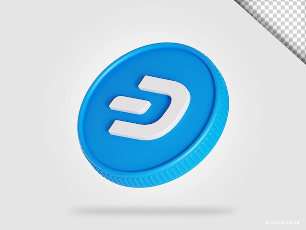 Dash cryptocurrency coin 3d rendering isolated