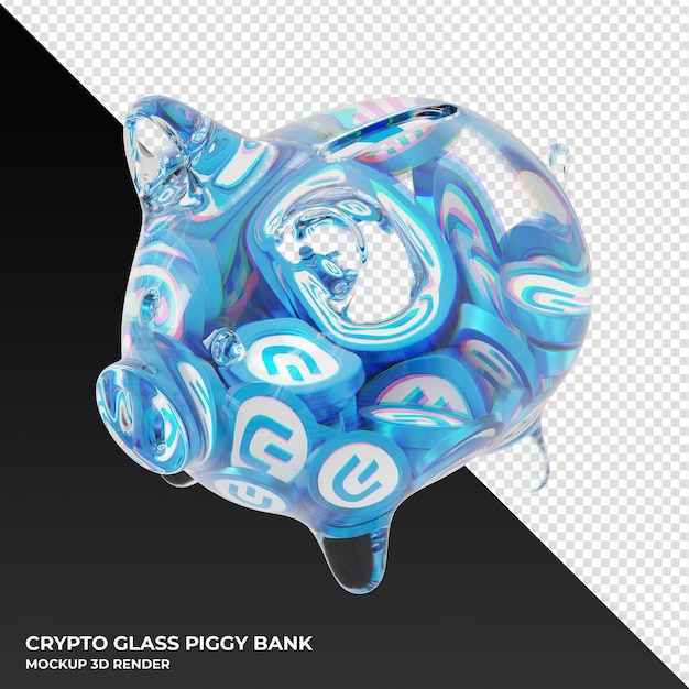 Dash DASH Glass piggy bank with crypto coins 3d illustration