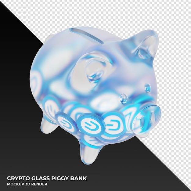 Dash DASH Glass piggy bank with crypto coins 3d illustration