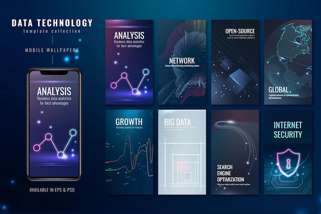 PSD data technology banner template psd set