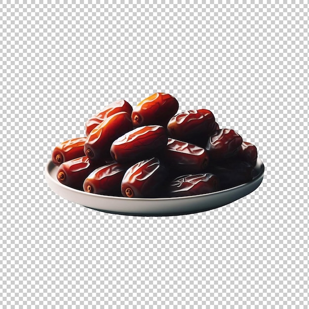 Date fruit with green leaves on a transparent background Ai generative