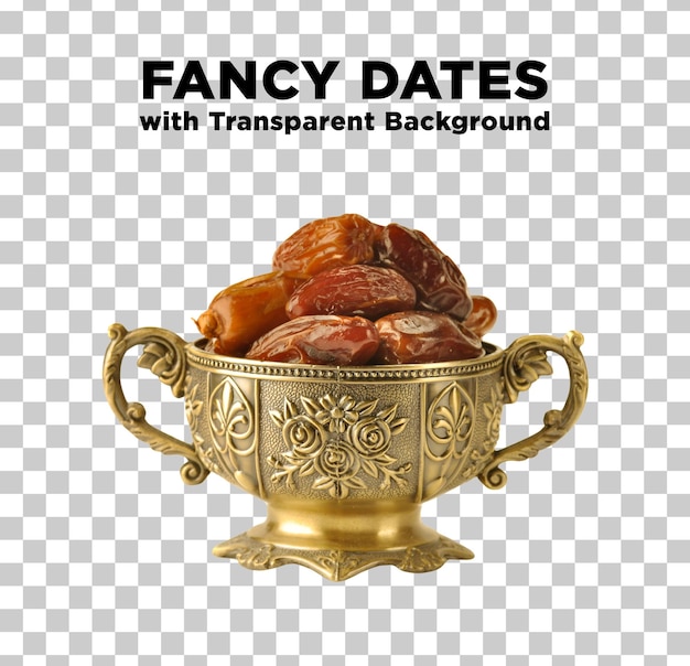 Dates Khajoor Ramadan Food in a Fancy Bowl with Transparent Background PSD