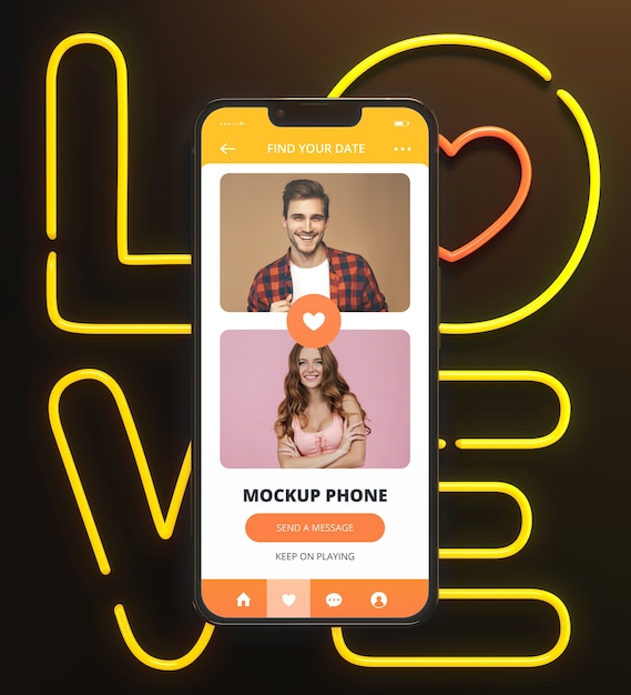 Dating app concept with smartphone mockup