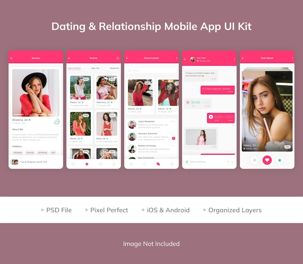 PSD dating and relationship mobile app ui kit