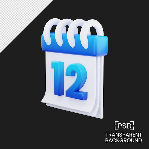 Day 12 calendar for event weekday, holiday, schedule, blue gradient 3d render illustration isolated