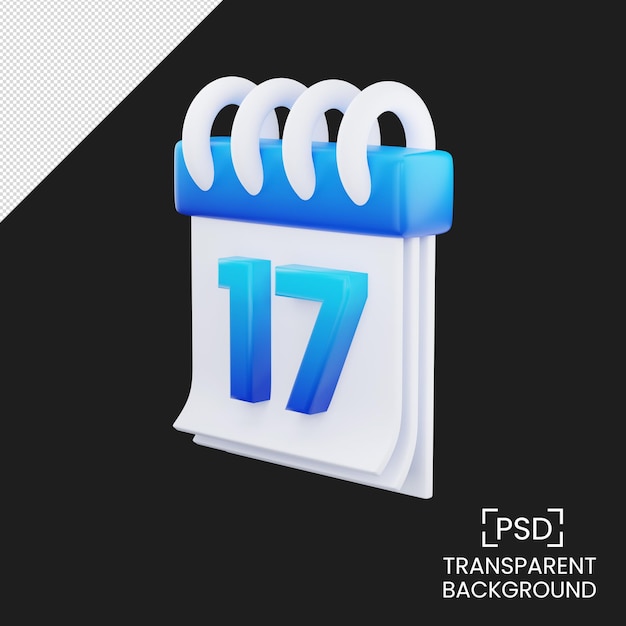 Day 17 calendar for event weekday, holiday, schedule, blue gradient 3d render illustration isolated