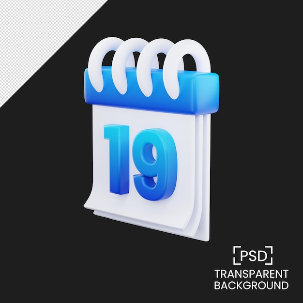 Day 19 calendar for event weekday, holiday, schedule, blue gradient 3d render illustration isolated