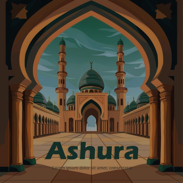 day of ashura a mosque with a blue mosque design with dlue sky illustration