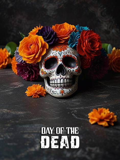 PSD day of dead card or background template with editable file